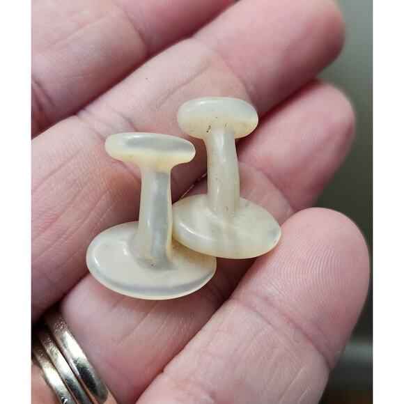 Vintage set Cufflinks Bakelite? Cream Button Covers Double Sided - Picture 7 of 11